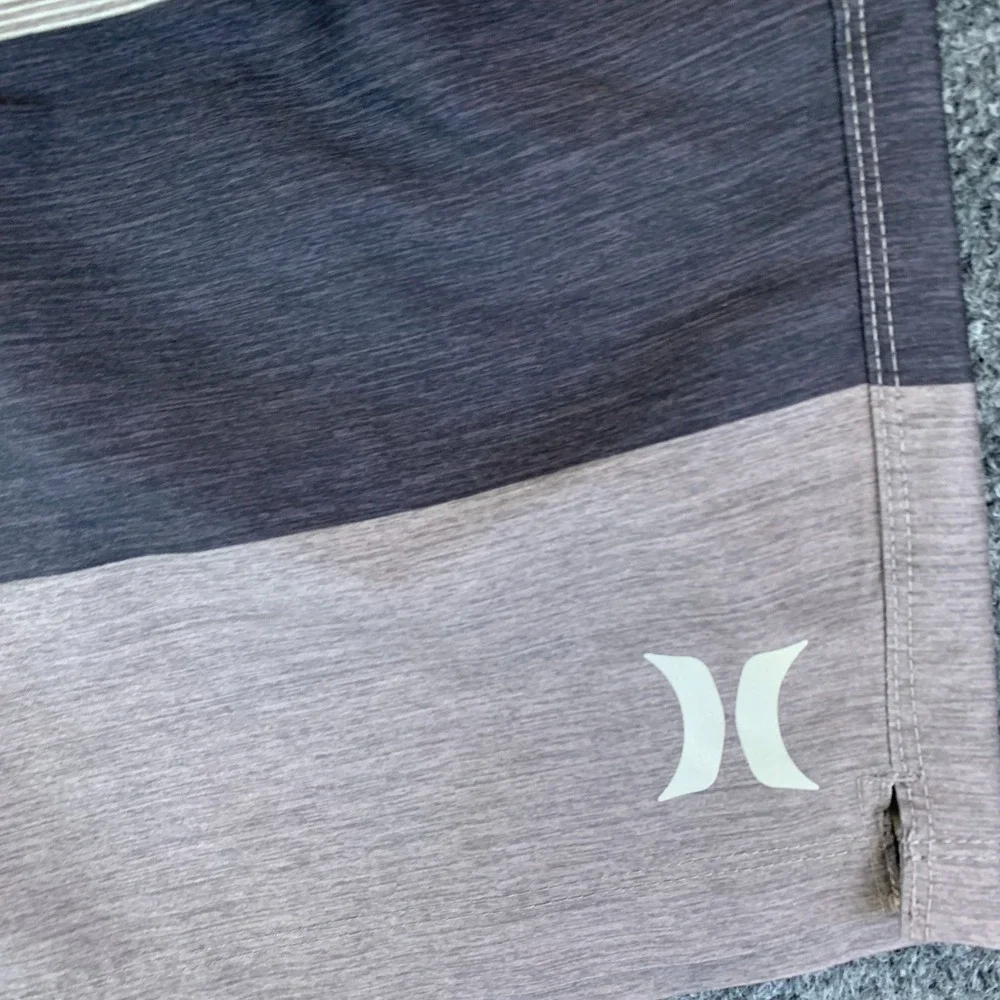 Hurley Board Shorts Mens 30 Gray Good Striped Logo Stretch Drawstring Swimwear